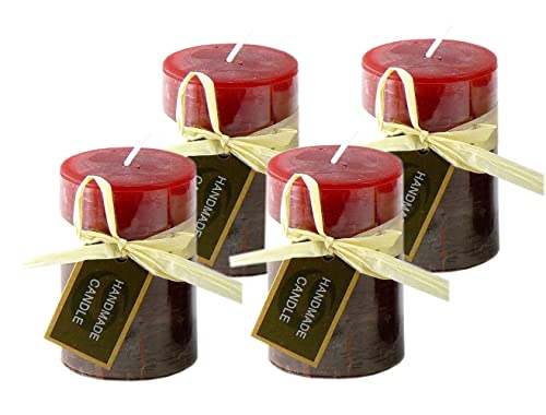 Stumpenkerze, durchgefärbt bordeaux rot (4er Set) 7,5 x 5 cm - Kerze für Adventskranz, Kerzen von itsisa