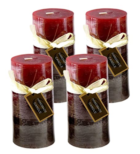 Stumpenkerze, handgemacht bordeaux rot (4er Set) 14 x 6,8 cm - Kerze für Adventskranz, Kerzen von itsisa