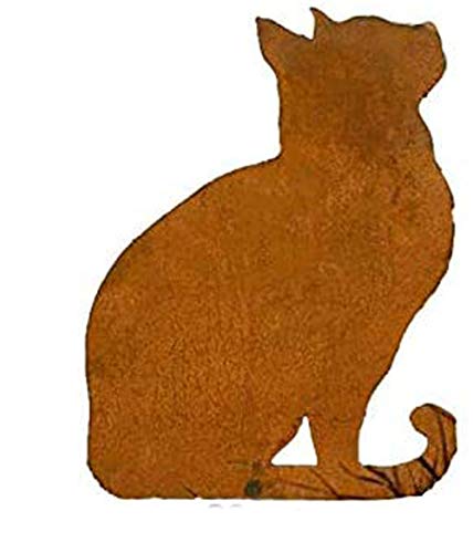 itsisa ® Dekofigur Katze sitzend (Blick n. Oben) mit Platte im Rost Design, Rostfigur für den Garten, Gartendeko von itsisa