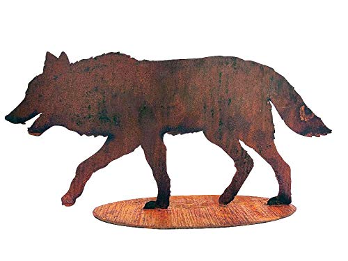 itsisa ® Dekofigur Wolf auf Platte im Rost Design, Rostfigur für den Garten, Gartendeko von itsisa