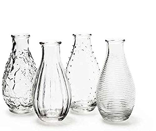 itsisa 4er Set Glasflaschen Decor - Vase, Tischdekoration, Glasvasen, Landhausdeko, Gastronomie von itsisa