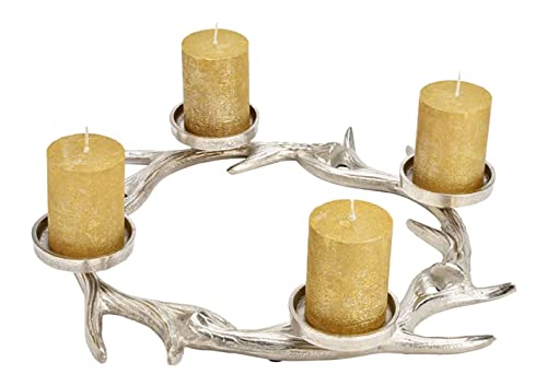 itsisa Adventskranz Geweih Metall Silber 4 Kerzenhalter, D: 46cm Adventsgesteck, Kerzenhalter, Advent, Weihnachten von itsisa