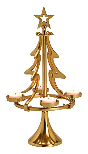 Adventskranz Tannenbaum aus Metall Gold, H: 40 cm - Weihnachten Deko, Adventsdeko, Teelichthalter Advent, Adventsgesteck von itsisa