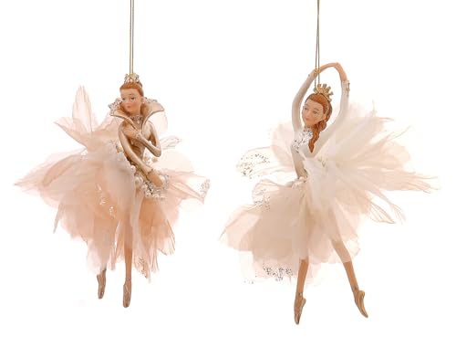 itsisa Baumschmuck Ballerina Ballett Tänzerin Champagner Gold mit Federkleid (2er Set) - Ballett Weihnachtsdeko, Christbaumkugel, Weihnachten von itsisa