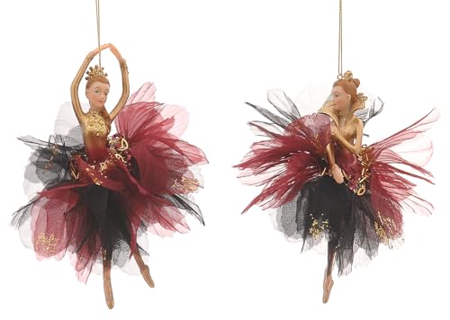itsisa Baumschmuck Ballerina Ballett Tänzerin rot schwarz Gold mit Federkleid (2er Set) - Ballett Weihnachtsdeko, Christbaumkugel, Weihnachten von itsisa