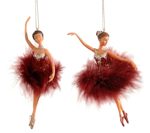 itsisa Baumschmuck Ballerina Ballett Tänzerin violett Gold mit Federkleid (2er Set) - Ballett Weihnachtsdeko, Christbaumkugel, Weihnachten von itsisa