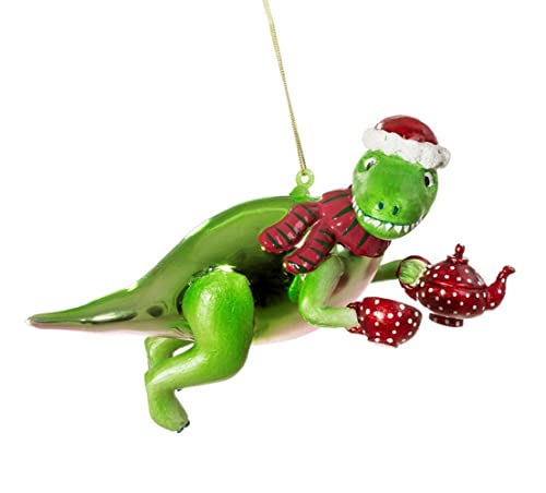 itsisa Baumschmuck Dinosaurier T-Rex mit Teekanne - Baumkugel, Weihnachtsdeko, Christbaumkugel, Christbaumschmuck von itsisa