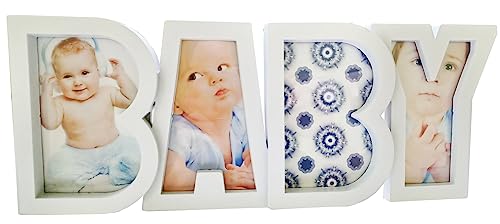 itsisa Bilderrahmen Schriftzug Baby für 4 Fotos 44x17 cm - Familien Bilderrahmen, Fotorahmen Holz, Holzrahmen, Rahmen, Fotocollage, Portraitfoto von itsisa