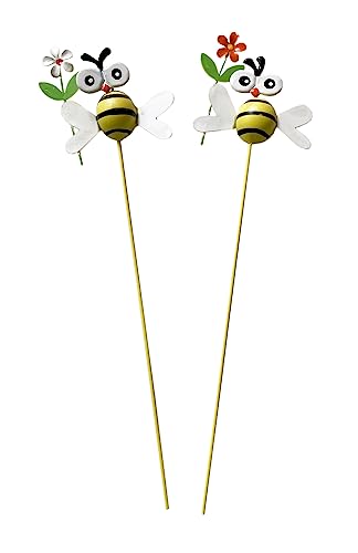 itsisa Blumenstecker Biene mit Blume 3D aus Metall (2er Set) - Frühlingsdeko, Pflanzstecker, Blumen Deko, Garten Deko von itsisa
