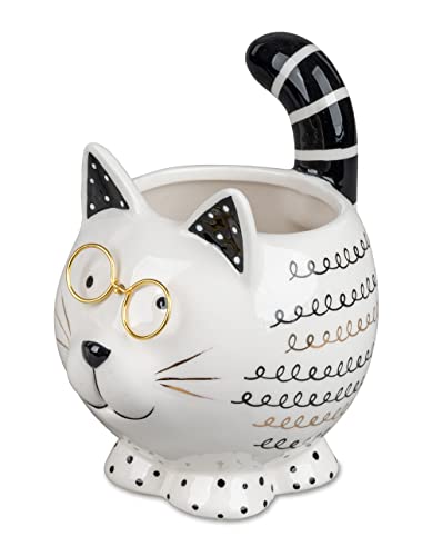 itsisa Deko Blumentopf Katze mit Brille12x9 cm aus Keramik - Pflanztopf, Übertopf, Pflanzgefäß, moderner Deko Stil von itsisa