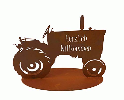 itsisa Dekofigur Traktor Willkommen auf Standplatte im Rostdesign, Rostfigur, Gartendeko, Metalldeko von itsisa