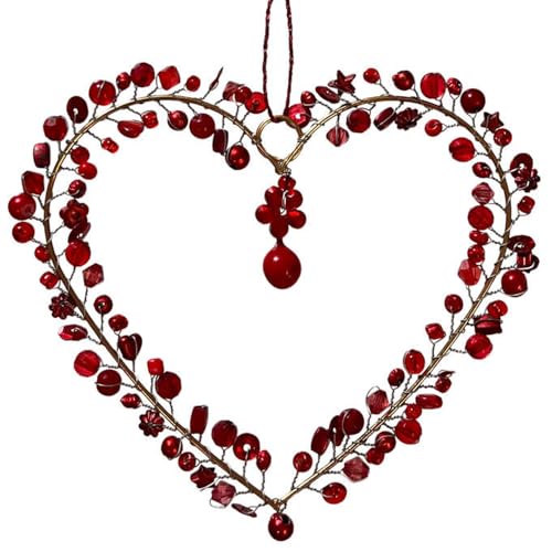 itsisa Drahtherz/Perlenherz rot mit Blüte zum Aufhängen 10 x 12 cm - Herz aus Draht, Fensterdeko Liebe, Muttertag, Hochzeit von itsisa