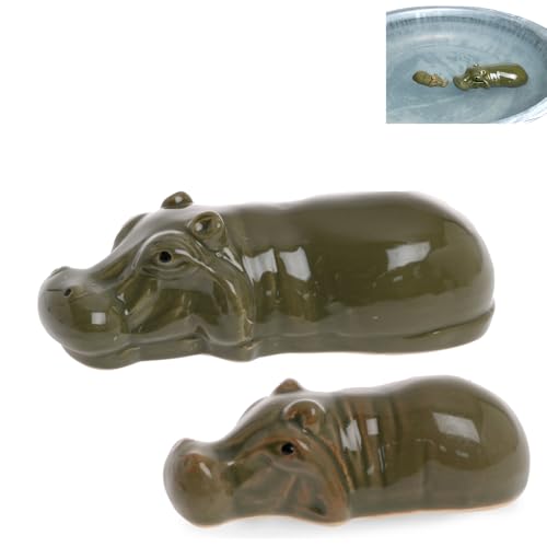itsisa Flusspferd 2er Set cm aus Porzellan schwimmend 7-15 cm als Teich Deko - Deko für Vogeltränke, Nilpferd, Fische, Gartenteich, Schwimmtiere, Gartendeko von itsisa