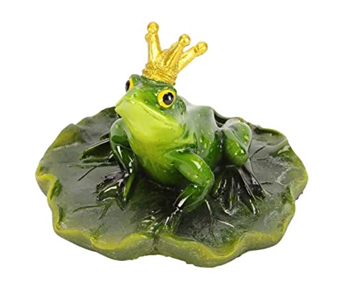 itsisa Frosch König auf Blatt D:13,5 cm, Teich Deko - Froschkönig, schwimmend, Deko Vogeltränke, Gartenteich, Schwimmtiere, Gartendeko von itsisa