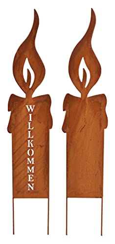 itsisa Gartenstecker Kerze Willkommen (2er Set), H: 69 cm, Rostdeko, Rost Flamme, Weihnachten Deko, Advent von itsisa
