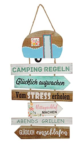 itsisa Holzschild Camping Regeln zum Hängen H: 62 cm - Schild im Retro Look, Türschild Campingplatz, Deko Wohnwagen Wohnmobil, Hänge Schild Urlaub von itsisa