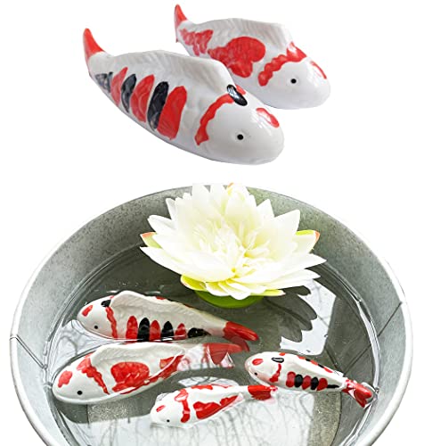 itsisa Koi Karpfen 16 cm (2er Set) aus Porzellan schwimmend für Schwimmschale, als Teich Deko, Deko für Vogeltränke etc. - Fische, Schwimmtiere von itsisa