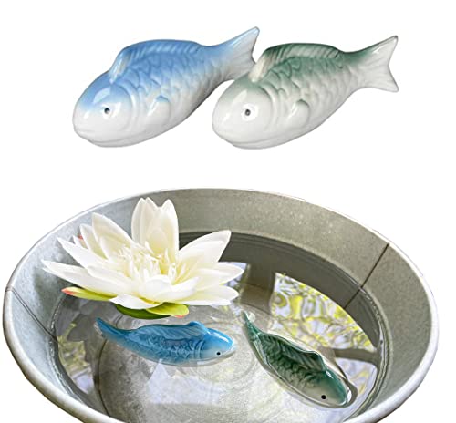 itsisa Schwimmtiere Fische blau, grün (2er Set) aus Porzellan schwimmend als Teich Deko - Deko für Vogeltränke, Fisch, Gartenteich, Frosch, Gartendeko (Fische) von itsisa