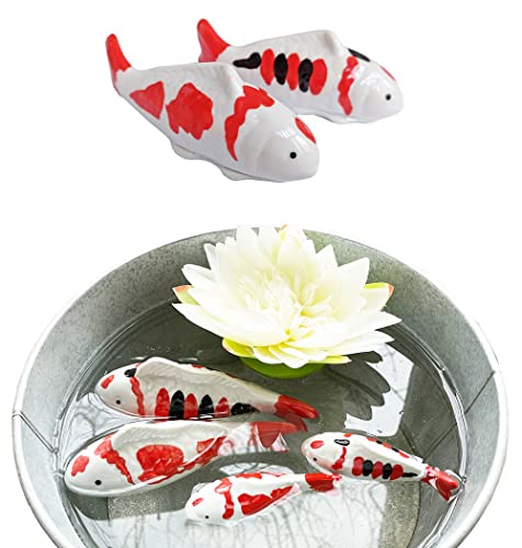 itsisa Koi Karpfen mit Streifen 10 cm (2er Set) aus Porzellan schwimmend für Schwimmschale, als Teich Deko, Deko für Vogeltränke etc. - Fische, Schwimmtiere von itsisa