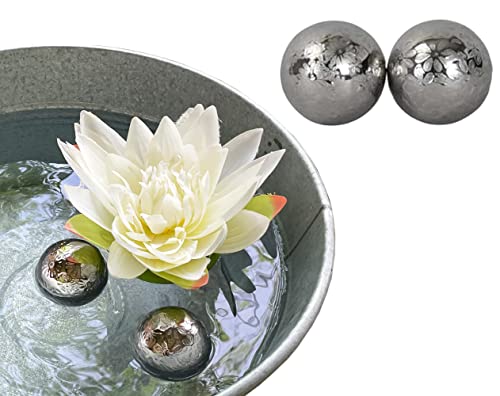 itsisa Schwimmkugel Blüte aus Porzellan Silber D:4cm (2er Set) - Teichdeko, Kugel schwimmend, Schwimmschale, Gartenteich, Garten Deko von itsisa