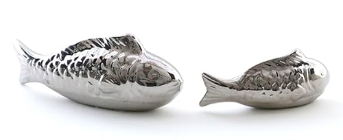 itsisa Schwimmtiere Fisch Silber 11 & 15,5 cm (2er Set) aus Porzellan schwimmend als Teich Deko - Deko für Vogeltränke, Fische, Gartenteich, Frosch, Gartendeko von itsisa