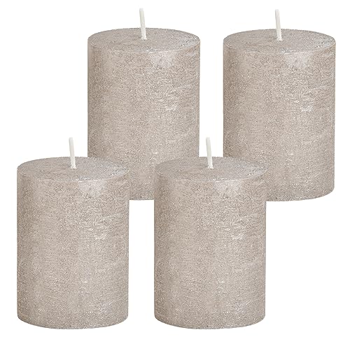 itsisa Stumpenkerze, durchgefärbt Shimmer Finish Grau (4er Set) 9 x 6,8 cm - Kerze für Adventskranz, Kerzen von itsisa