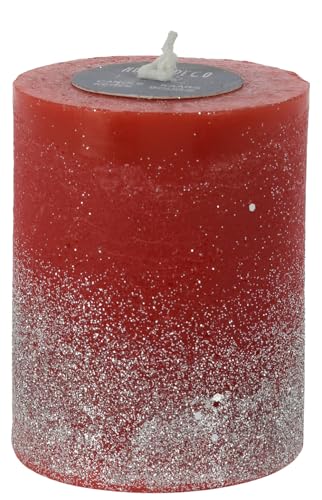 itsisa Stumpenkerze mit Glitzer, rot, durchgefärbt H: 9 cm - Kerze für Adventskranz, Kerzen von itsisa