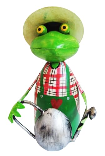 itsisa Zaunhocker Gärtner Frosch mit Giesskanne H: 21 cm aus Metall - Zaun Deko Frösche Garten, Tierfigur Pfostenhocker, Zaunfigur, Gartendeko, Metalldeko von itsisa