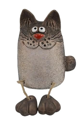 itsisa Zaunhocker Katze mit Füßen H:15 cm aus Keramik - Zaun Deko Garten Teich, Tierfigur Pfostenhocker, Zaunfigur, Gartendeko, Zaunstecker von itsisa