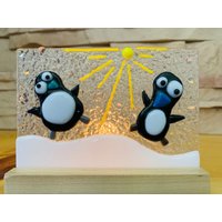Paar Happy Blue Beaked Pinguine Teelicht von itsthekatsglass