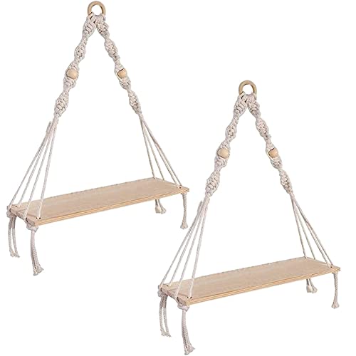 iubfegt 2 Stück Wandregale, Boho-Regale mit Holzregal, Handgefertigtes Makramee-Regal zum Aufhängen Von Pflanzen und iubfegt 2 Stück Wandregale, Boho-Regale mit Holzregal, Handgefertigtes Makramee-Regal zum Aufhängen Von Pflanzen und von iubfegt