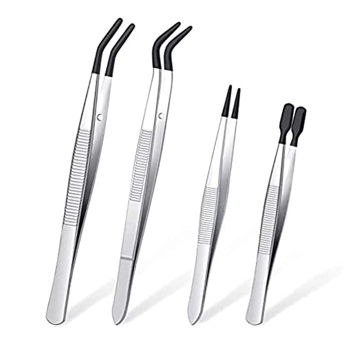 iubfegt 4-Teiliges Pinzetten-Set mit Gummispitzen Pinzette PVC-Beschichtete Pinzette, Gummi-Pinzette mit Spitze Gummi-Flachspitzen-Pinzette von iubfegt