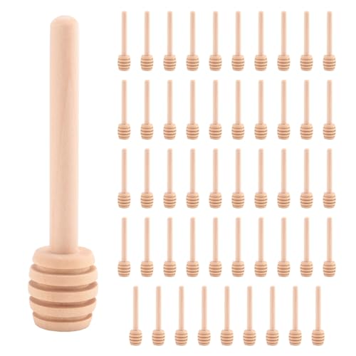 iubfegt 50er-Pack Mini-3-Holzhonig-Loeffelstoecke, Einzeln verpackt, Server Fuer Honigglas- Nieselhonig, Hochzeitsfest von iubfegt