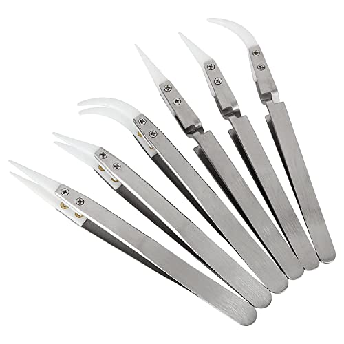 iubfegt 6-Teilige PräZisions-Keramik-Reverse-LöTpinzette, Nichtleitendes, Antimagnetisches Pinzetten-Set mit Spitzen und Gebogenen Spitzen von iubfegt