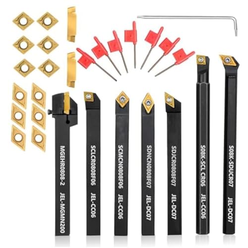 iubfegt Drehwerkzeug, 5/16, 8 mm Schaft, 7 Stück Drehwerkzeughalter zum Drehen mit 14 Stück Hartmetall iubfegt Drehwerkzeug, 5/16, 8 mm Schaft, 7 Stück Drehwerkzeughalter zum Drehen mit 14 Stück Hartmetall von iubfegt