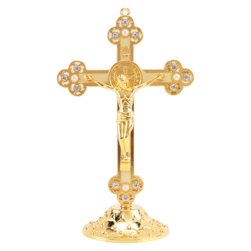 iubfegt Stehendes Kruzifix mit Sockel Legierung Kreuz für Haus Kapellen Dekoration und ReligiöSe Geschenke (Gold) von iubfegt