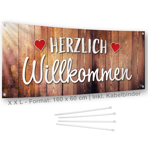 Herzlich Willkommen Banner I XL 160 x 60 cm I Wetterfest I Set inkl. Ösen und Kabelbinder I Begrüßung auf Feiern, Festen, Zuhause | Hochzeit, Geburtstag, Firmenfeier, Jubiläum | Überraschung Deko von iulias Freude schenken!