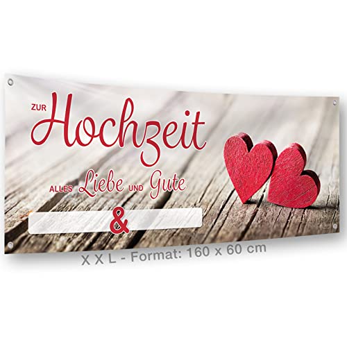 XXL Banner Hochzeit I Geschenk zur Trauung I Individualisierbar inkl. Stift + Kabelbinder I Wetterfest I 160 x 60 cm I Hochzeitsbanner, Glückwünsche von iulias Freude schenken!