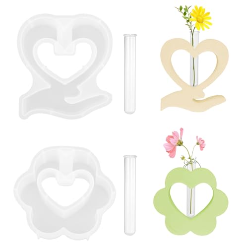 iulrtba 2 Stück Vase Silikonform mit 2 Acryl Reagenzgläsern, DIY Vases Resin Formen, Vase Gießformen, Blumenvase Silikonformen für DIY Handwerk Dekor von iulrtba