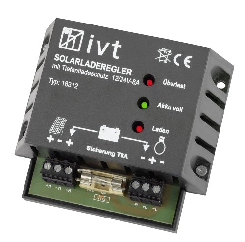 IVT 200032 Solar-Laderegler 12/24V 6/6A im Kunststoffgehäuse Ladegerät für Solarbatterien von ivt