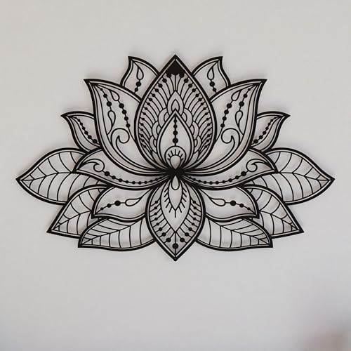 IWA CONCEPT 3D Mandala Metall Wanddekoration | Lotusblüte Dekoration für Zuhause | Schlafzimmer Metall Wandkunst | Büro Dekor | Wohnzimmer Dekor | Neujahr Geschenk | (67 x 43 cm, schwarz) von iwa concept