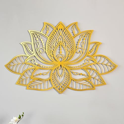 IWA CONCEPT 3D Mandala Metall Wanddekoration | Lotusblume Dekoration für Zuhause | Schlafzimmer Metall Wandkunst | Büro Dekor | Wohnzimmer Dekor | Neujahr Geschenk | (36 "x 23") | 91 x 59 cm, Gold) von iwa concept