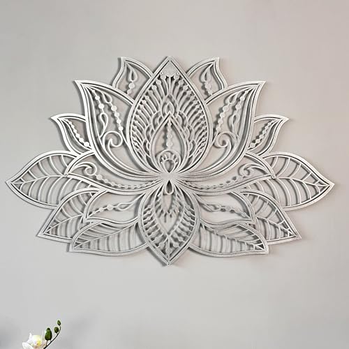 IWA CONCEPT 3D Mandala Metall Wanddekoration | Lotusblume Dekoration für Zuhause | Schlafzimmer Metall Wandkunst |Büro Dekor | Wohnzimmer Dekor | Neujahr Geschenk | (36 "x 23") | 91 x 59 cm, Silber) von iwa concept