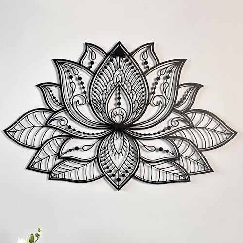 IWA CONCEPT 3D Mandala Metall Wanddekoration| Lotusblume Dekoration für Zuhause | Schlafzimmer Metall Wandkunst|Büro Dekor | Wohnzimmer Dekor | Neujahr Geschenk | (36" x 23") | 91 x 59 cm, schwarz) von iwa concept