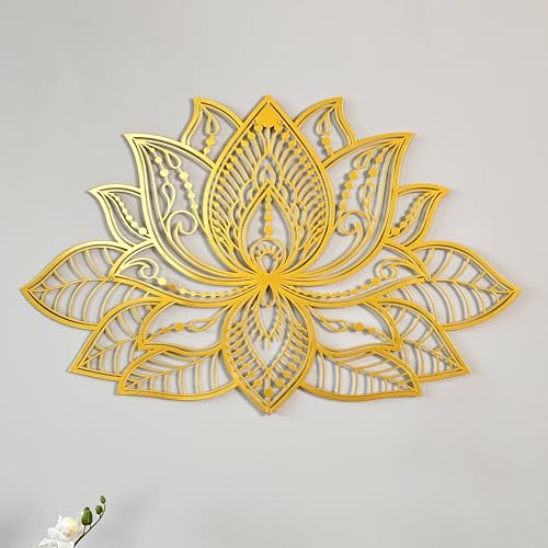 IWA CONCEPT 3D Mandala Metall Wanddekoration | Lotusblume Dekoration für Zuhause | Schlafzimmer Metall Wandkunst | Büro Dekor | Wohnzimmer Dekor | Neujahr Geschenk | (67 x 43 cm, Gold) von iwa concept