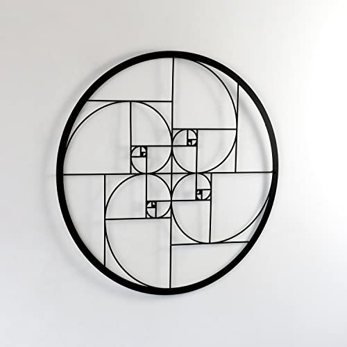 IWA CONCEPT Golden Ratio Metall Wanddeko | Einzigartige Moderne Dekoration für Wohnzimmer | Metall Wandkunst | Einweihungsgeschenk |Büro Dekor | Neujahr Geschenk | (26.5"x26.5") | 67 x 67 cm, Schwarz) von iwa concept