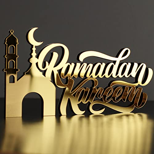 IWA CONCEPT | Islamische Tischdekorationen aus Holz aus Acryl | Ramadan Kareem und Eid Mubarak Dekoration | islamische muslimische Geschenke | Ramadan Eid Dekoration | (, Gold) von iwa concept