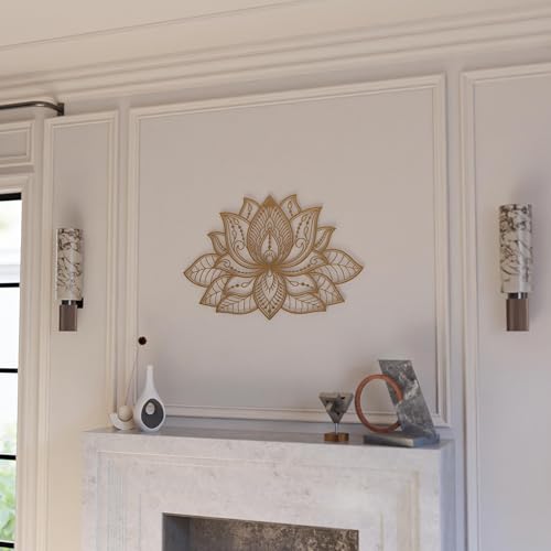 iwa concept Mandala Metall Wanddekor, Lotusblume Meditation Raumdekor, minimalistisches Zen Garten Böhmisches Geschenk für Neujahr (43.2 cmx 27.9 cm | 43 x 27.5 cm, Gold) von iwa concept