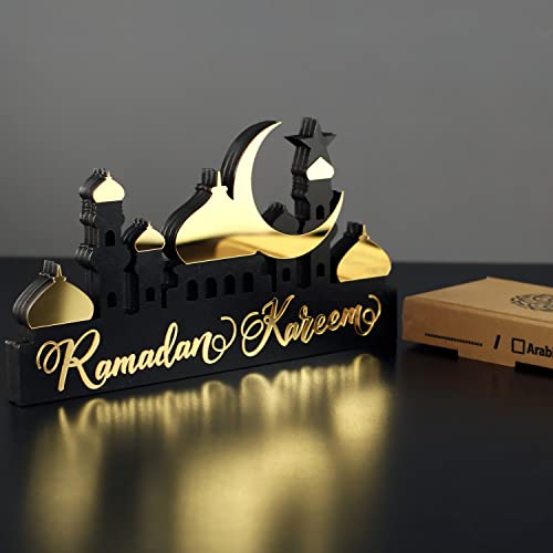 iwa concept Islamische Tischdekorationen aus Holz mit Acryl, Ramadan-Kareem-und Eid-Mubarak-Dekoration, islamisch muslimische Geschenke, Ramadan Kareem-5, Gold von iwa concept