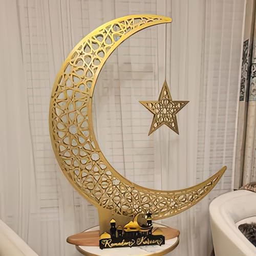 iwa concept Metall Halbmond Islamisches Dekor, Mond und Stern Ramadan Kunst, Islamische Tischplatte Dekoration Geschenk für Muslime im Ramadan Eid (102 x 86 cm | 40 x 34 Zoll | Groß) von iwa concept